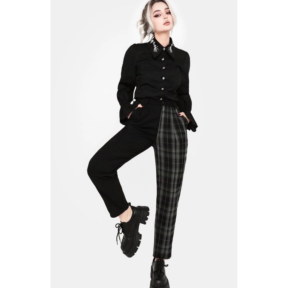 Disturbia women's us 14 checkmate high waisted tapered trousers plaid goth new